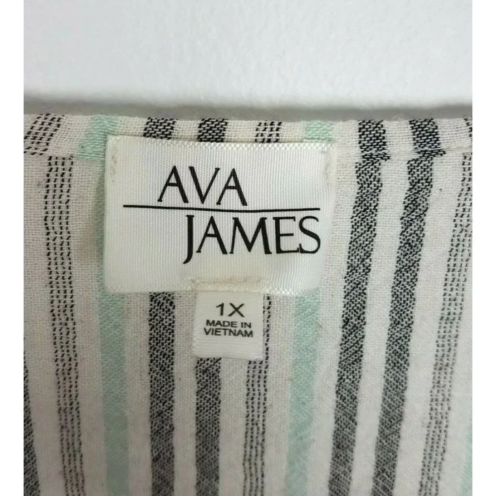 Ava James Sz. 1X Striped Teal/Blue/Cream Open Ruffled Cape/Cardigan NEW - Picture 2 of 5